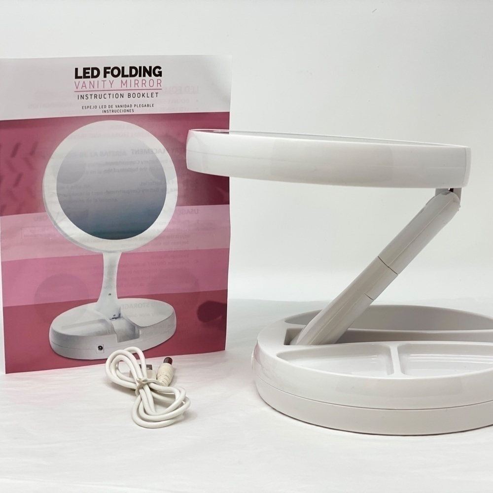 10x Magnifying Folding Vanity Mirror w/LED Lights - Picture 3 of 3